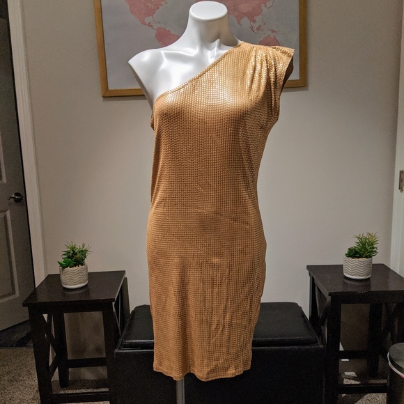 Michael Kors ▪ Gold Sequin One-Shoulder Dress - Picture 2 of 8